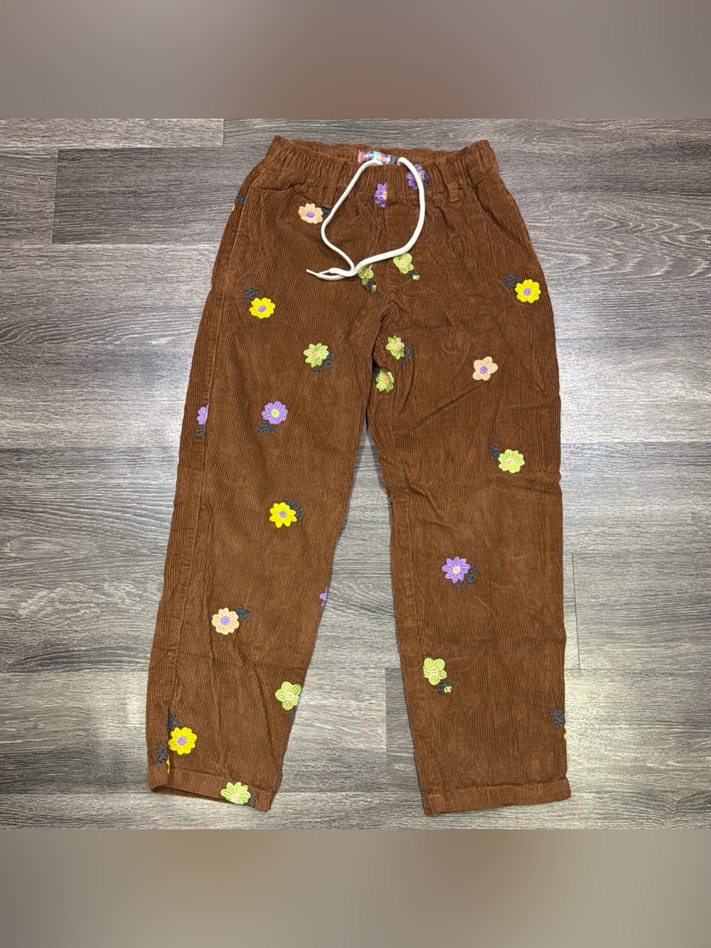 Urban Outfitters Corduroy Floral Pants Lounge Brown Embroidered Adult Small